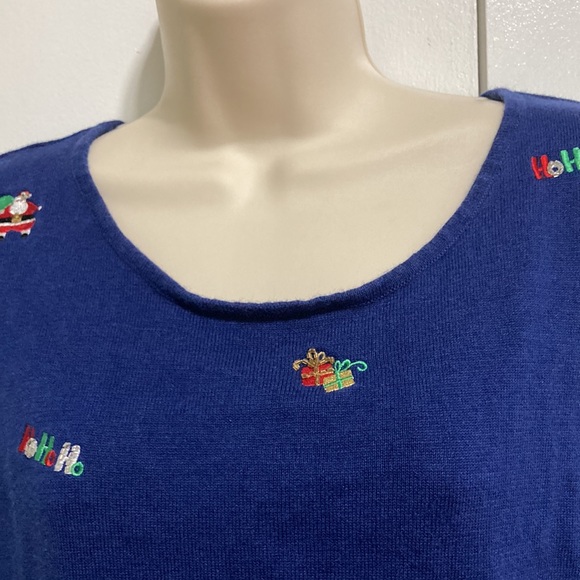 THE QUACKER FACTORY Embroidered Embellished Christmas Blue Sleeveless Sweater XL - Picture 5 of 13